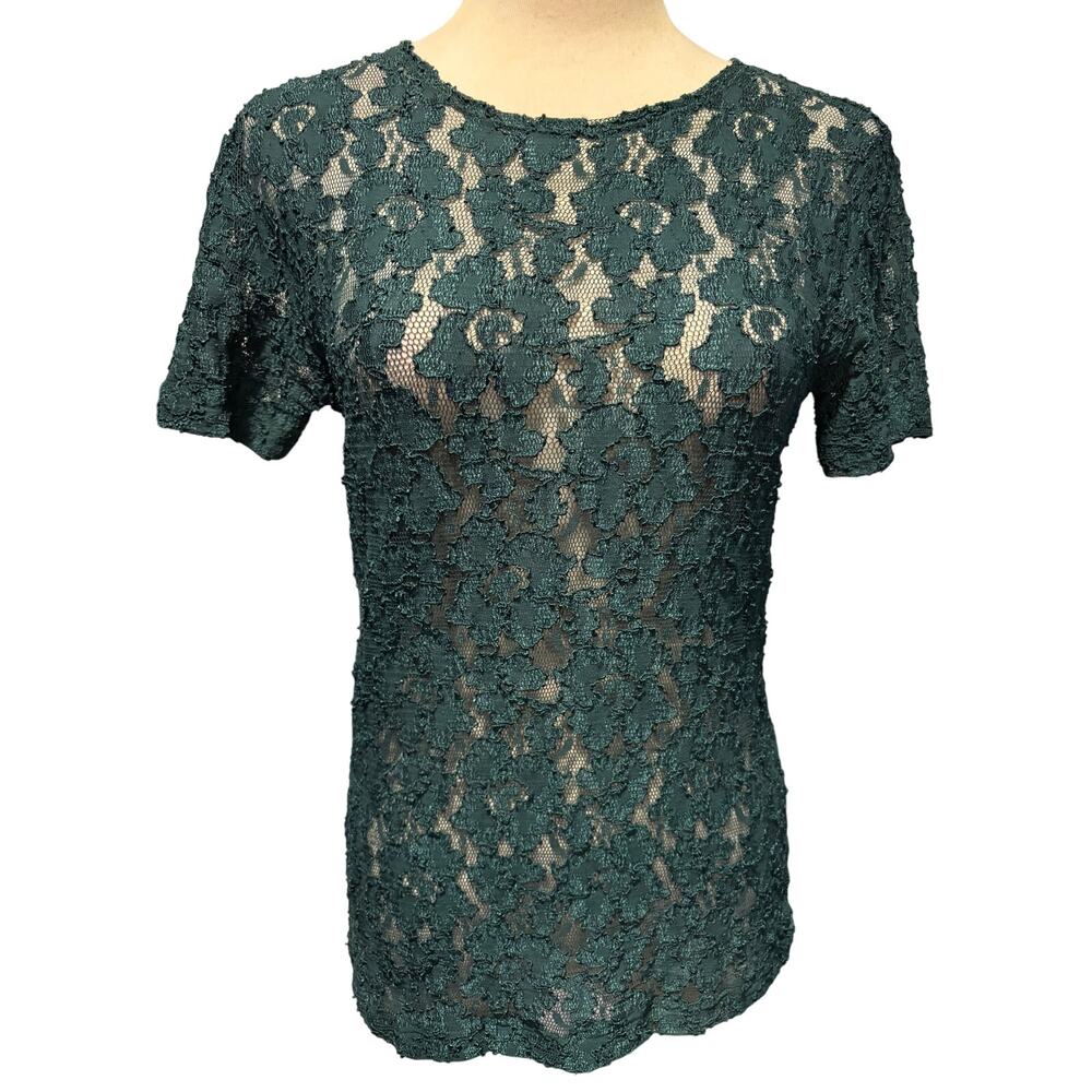 Victoria's Secret Vintage Dark Forest Green Stretch Lace Top Short Sleeve